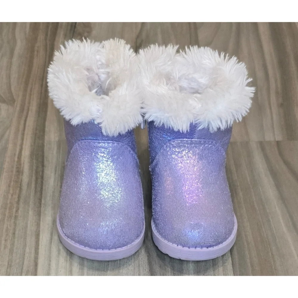 Cat & Jack Toddler Girls Boots – Size 4 – Purple Sparkly Faux Fur